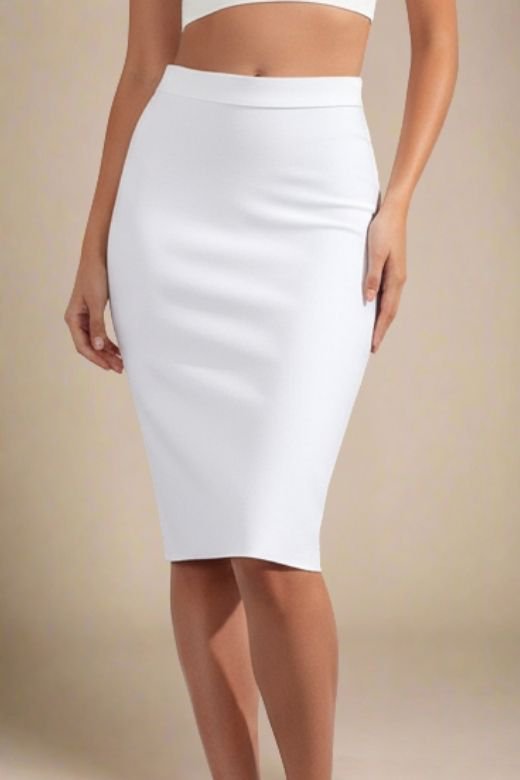Pencil High Waist Bandage Knee Length Skirt - White Pearl
