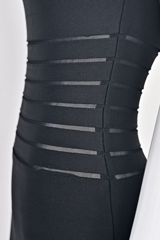 Woman wearing a figure flattering Abigail Bodycon Midi Dress - Classic Black BODYCON COLLECTION Pty Ltd