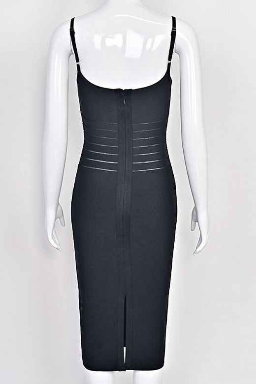 Woman wearing a figure flattering Abigail Bodycon Midi Dress - Classic Black BODYCON COLLECTION Pty Ltd