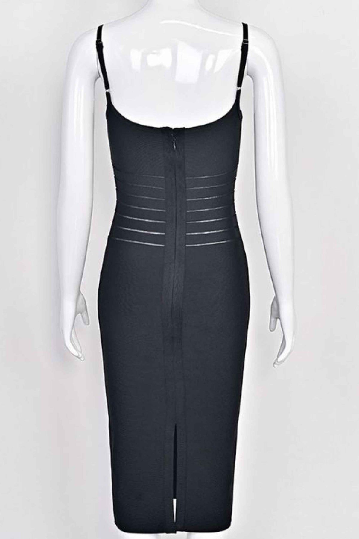 Woman wearing a figure flattering Abigail Bodycon Midi Dress - Classic Black BODYCON COLLECTION Pty Ltd