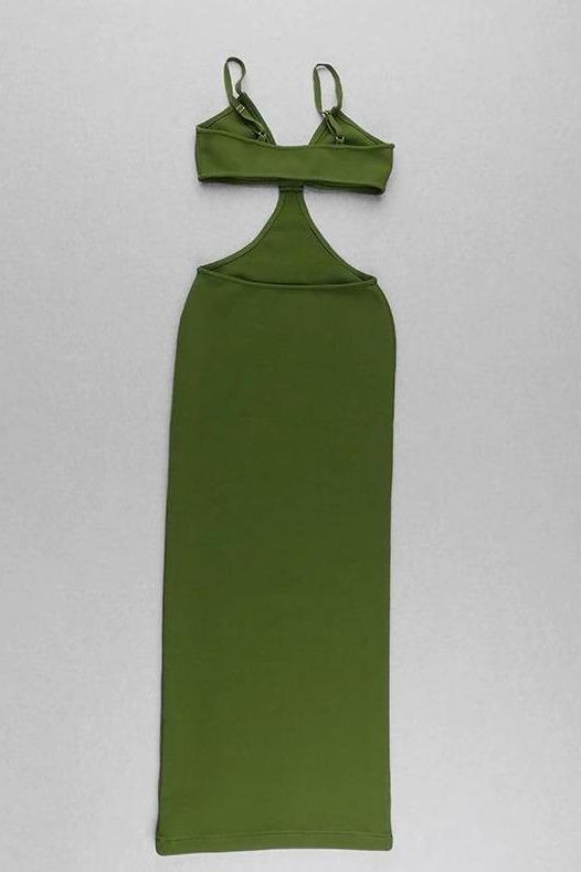 Woman wearing a figure flattering  Aria Bodycon Day Maxi Dress - Emerald Green BODYCON COLLECTION