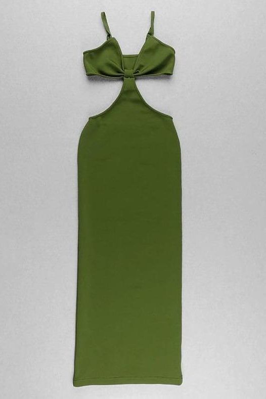 Woman wearing a figure flattering  Aria Bodycon Day Maxi Dress - Emerald Green BODYCON COLLECTION