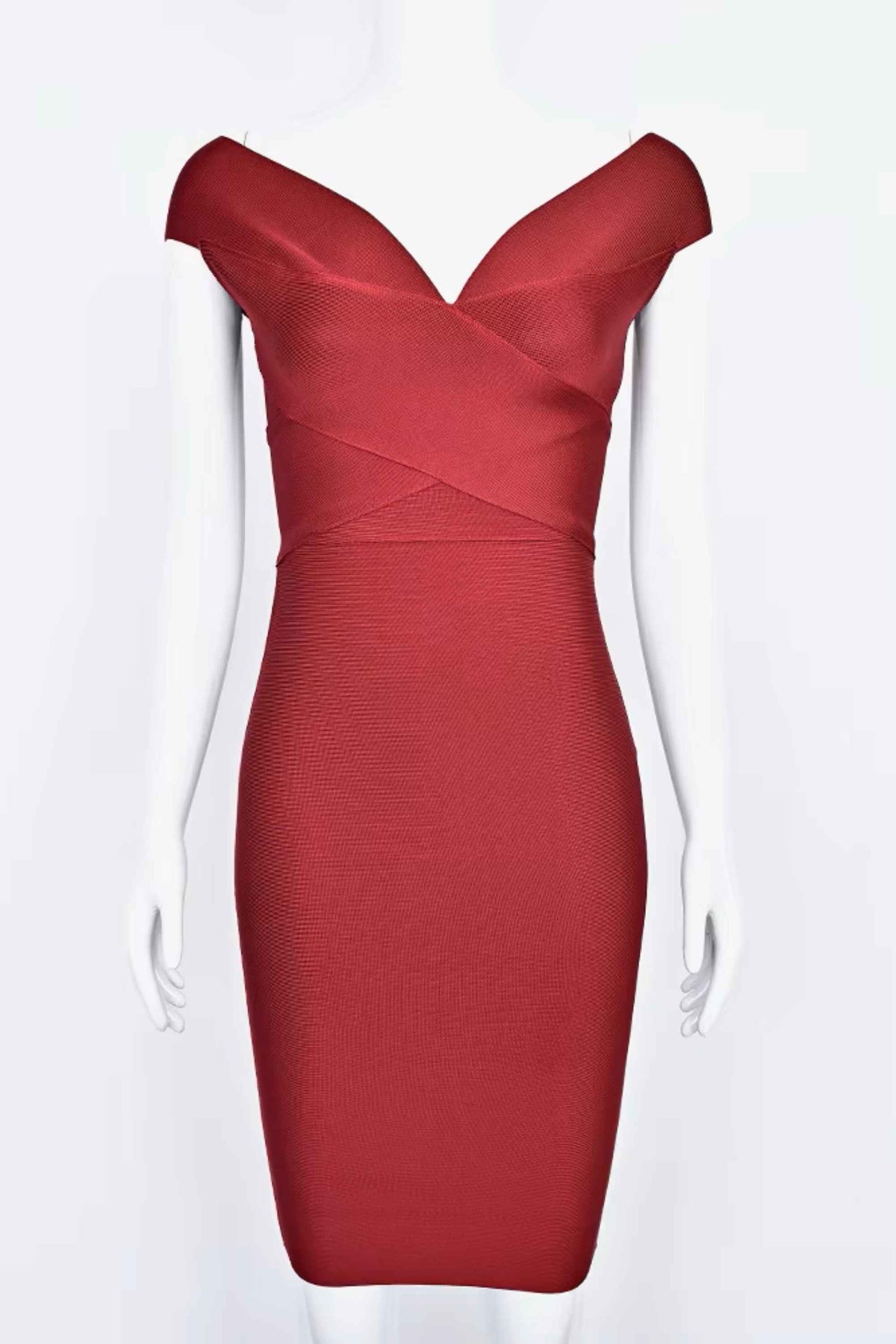 Woman wearing a figure flattering Ash Bandage Dress - Red Wine Bodycon Collection