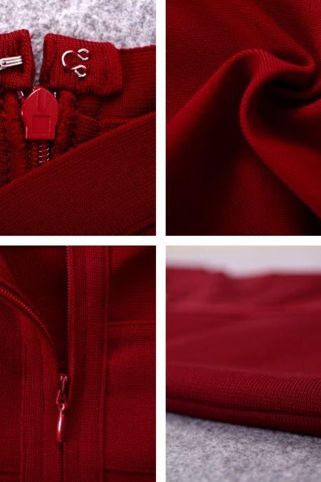 Woman wearing a figure flattering Bea Bandage Dress - Red Wine Bodycon Collection