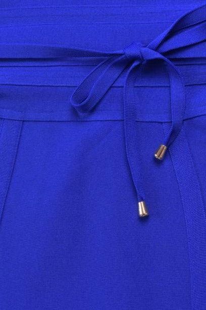 Woman wearing a figure flattering Bek Bandage Dress - Royal Blue Bodycon Collection