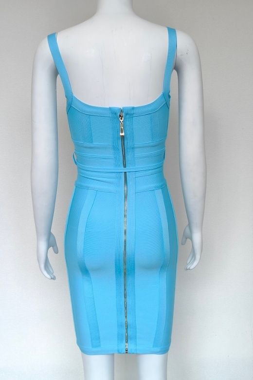 Woman wearing a figure flattering Bek Bandage Dress - Sky Blue Bodycon Collection