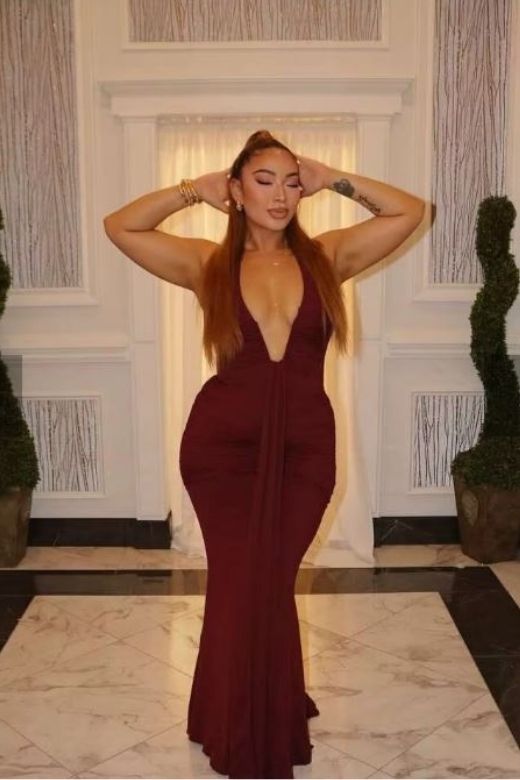 Woman wearing a figure flattering  Bella Bodycon Wrap Maxi Dress - White Pearl BODYCON COLLECTION Pty Ltd