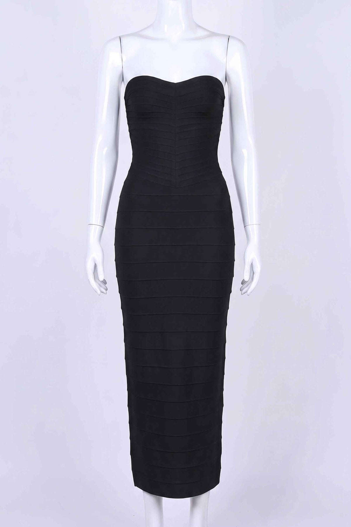 Woman wearing a figure flattering Belle Bandage Maxi Dress - Classic Black BODYCON COLLECTION Pty Ltd