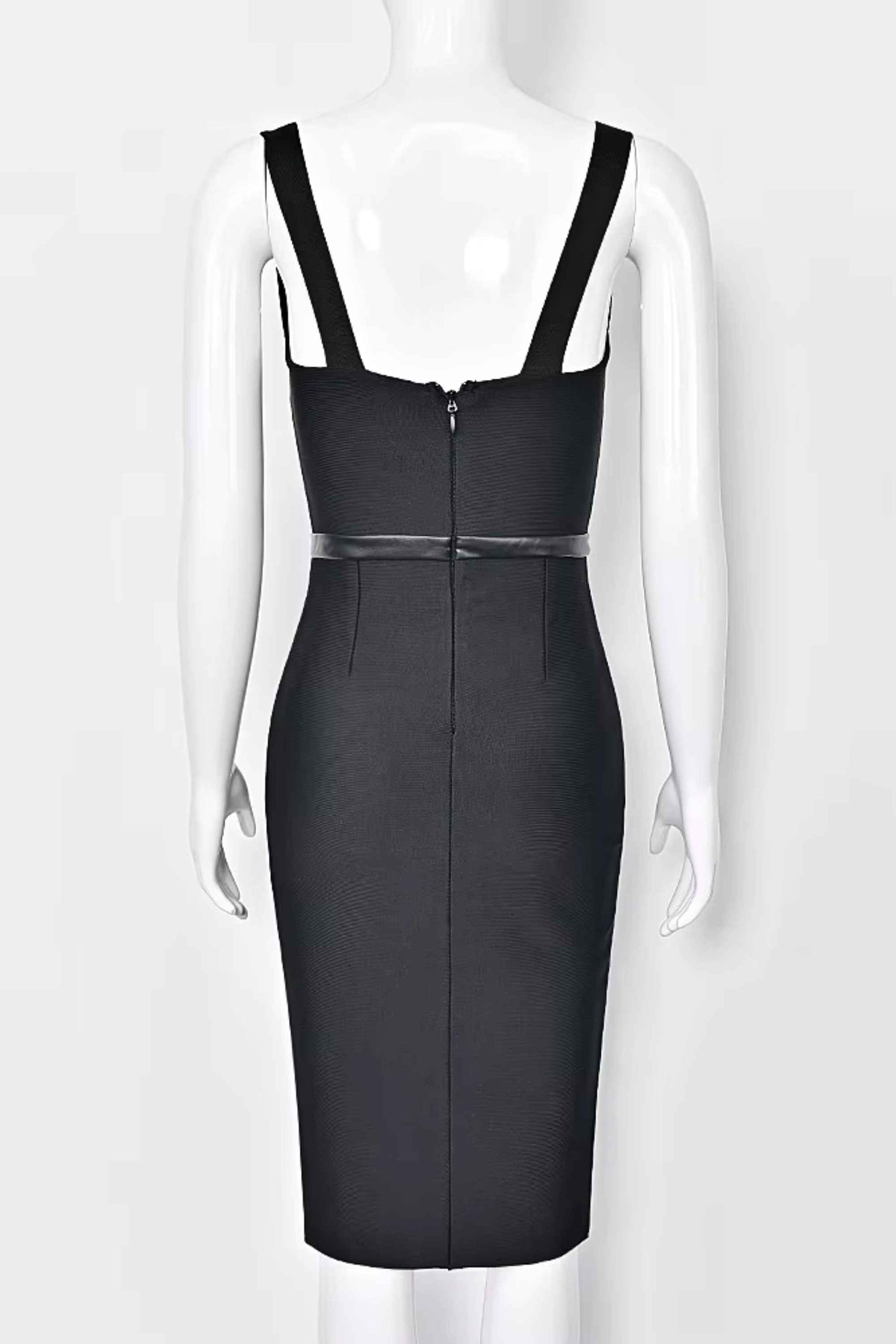 Woman wearing a figure flattering Beth Bandage Corset Dress - Classic Black BODYCON COLLECTION