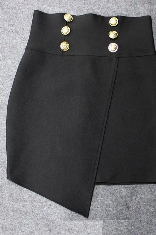 Woman wearing a figure flattering Bianca High Waist Bandage Mini Skirt - Classic Black BODYCON COLLECTION Pty Ltd