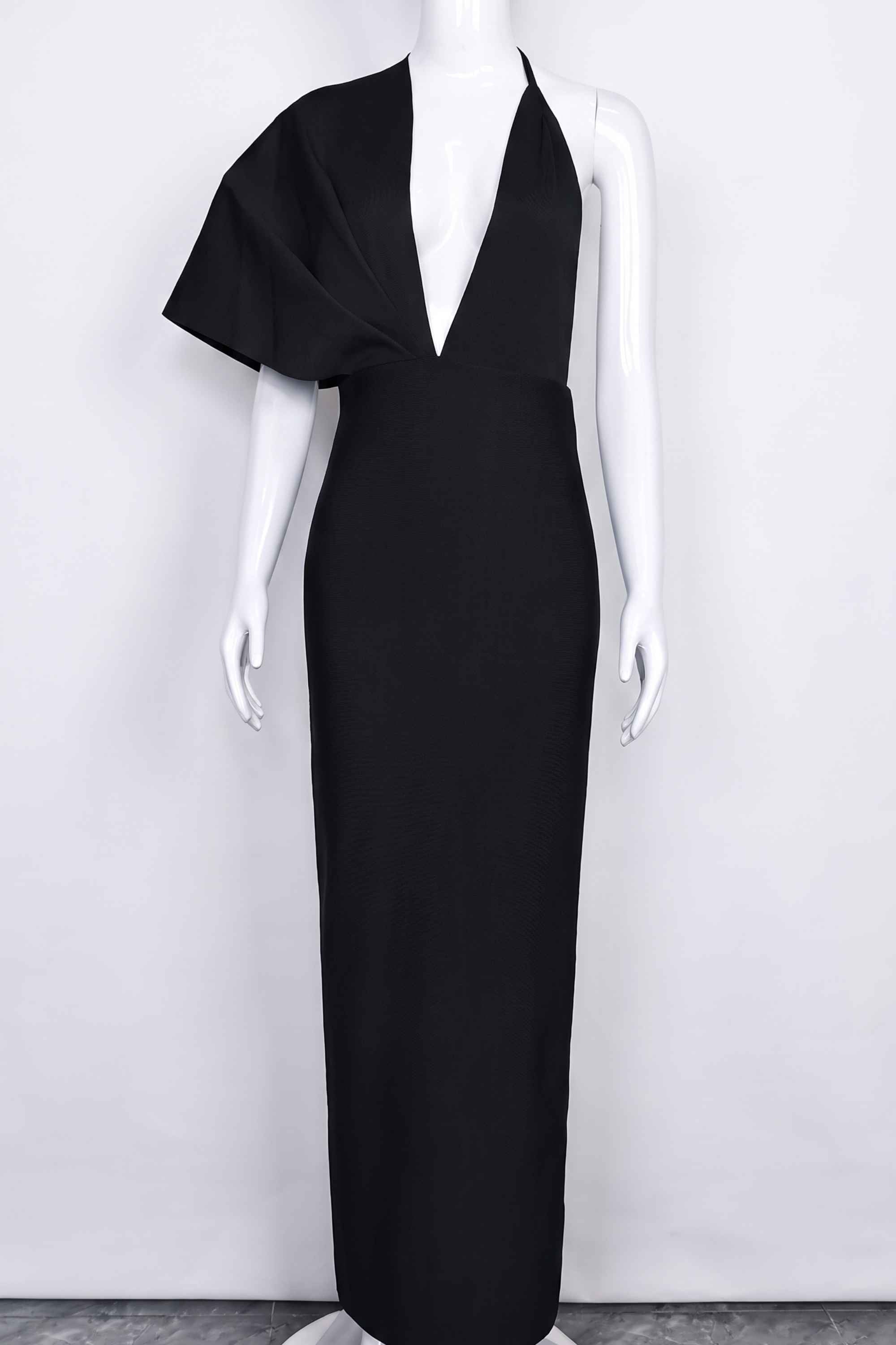Woman wearing a figure flattering Blake Bandage Maxi Dress - Classic Black BODYCON COLLECTION