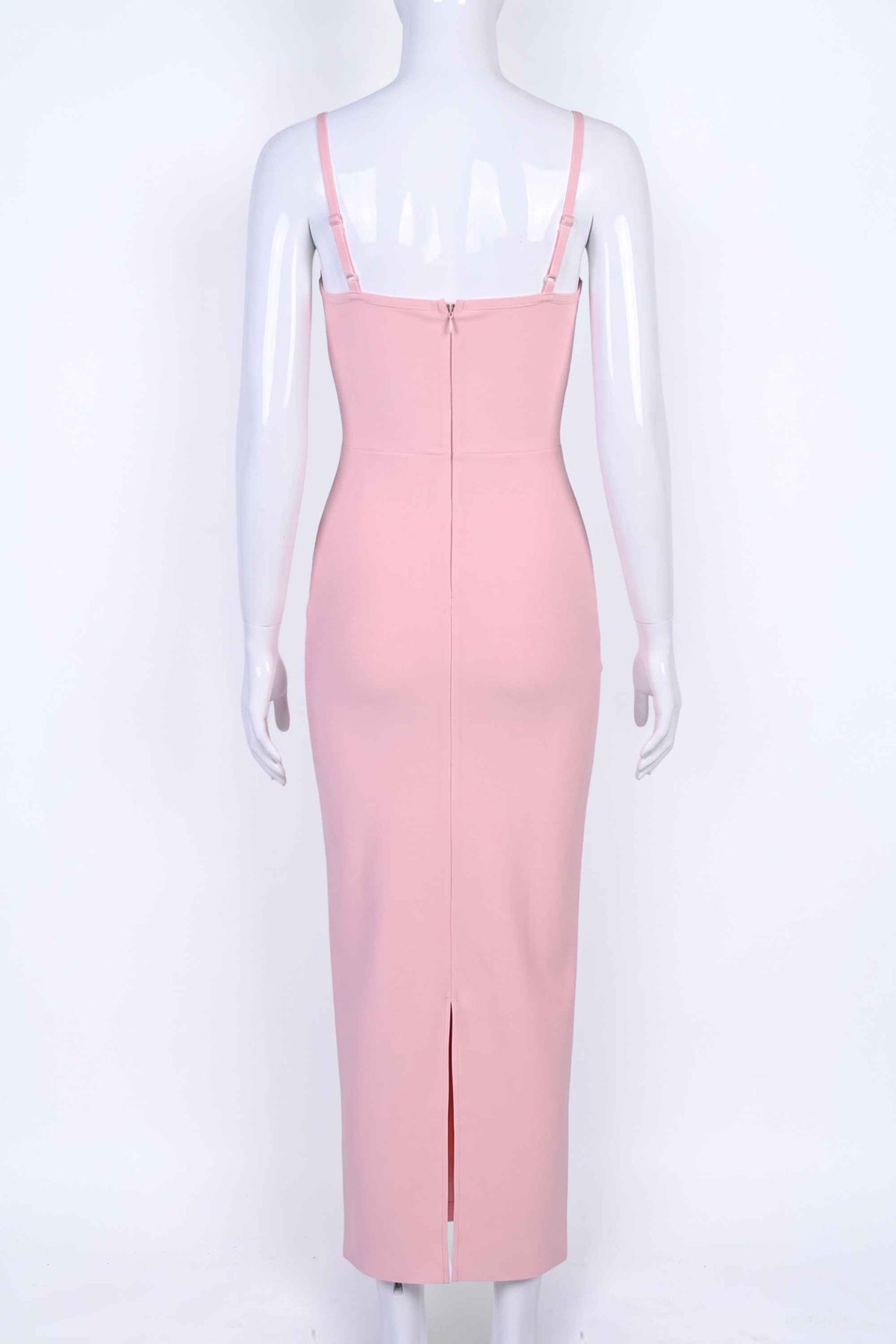 Woman wearing a figure flattering Blanche Bandage Maxi Dress - Dusty Pink BODYCON COLLECTION