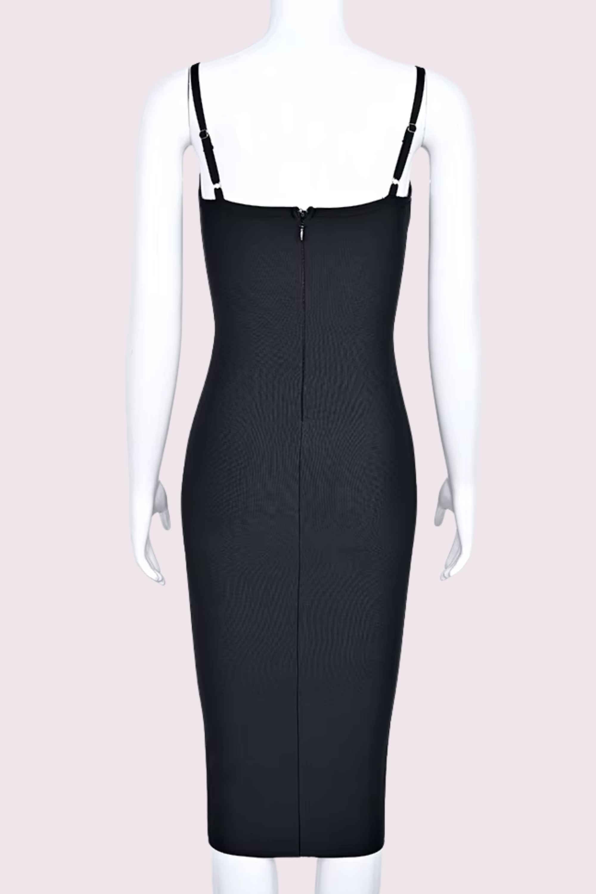 Woman wearing a figure flattering Blanche Bandage Midi Dress - Classic Black BODYCON COLLECTION