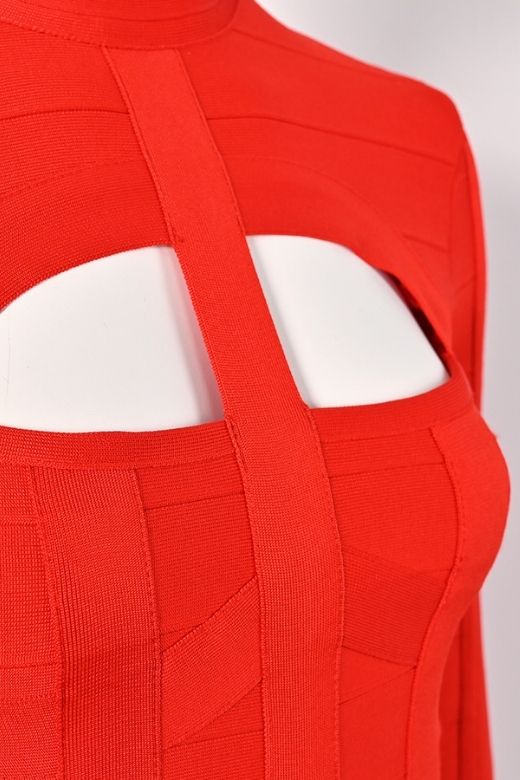 Woman wearing a figure flattering Brooke Long Sleeve Bandage Dress - Lipstick Red BODYCON COLLECTION