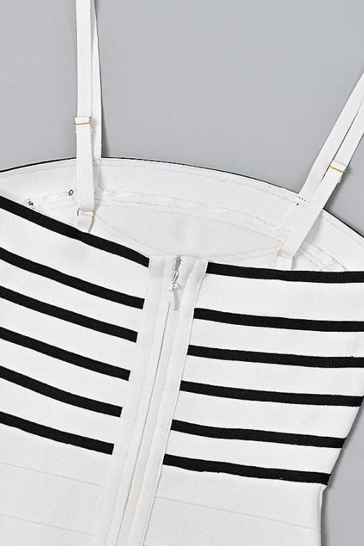 Woman wearing a figure flattering Carter Bandage Mini Dress - Pearl White BODYCON COLLECTION