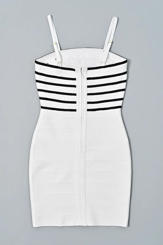 Woman wearing a figure flattering Carter Bandage Mini Dress - Pearl White BODYCON COLLECTION