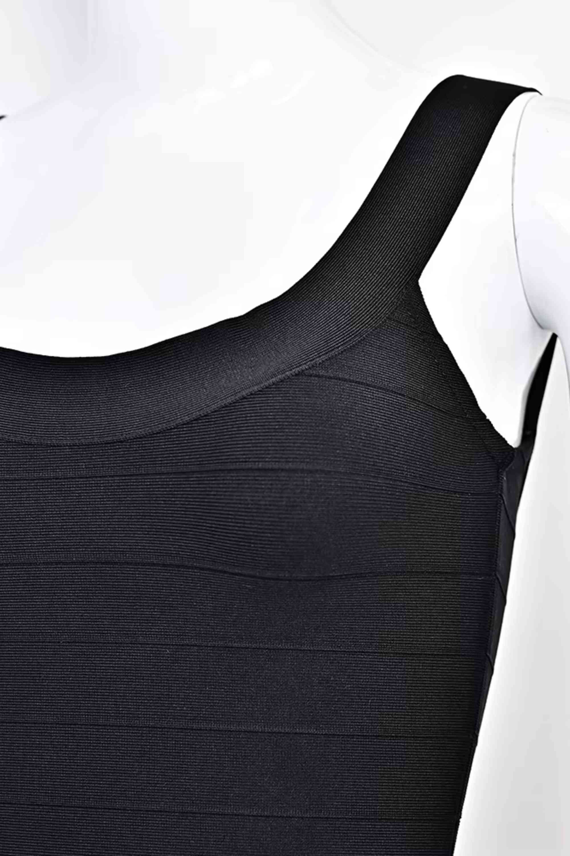 Woman wearing a figure flattering Cindy Bandage Midi Dress - Classic Black BODYCON COLLECTION Pty Ltd