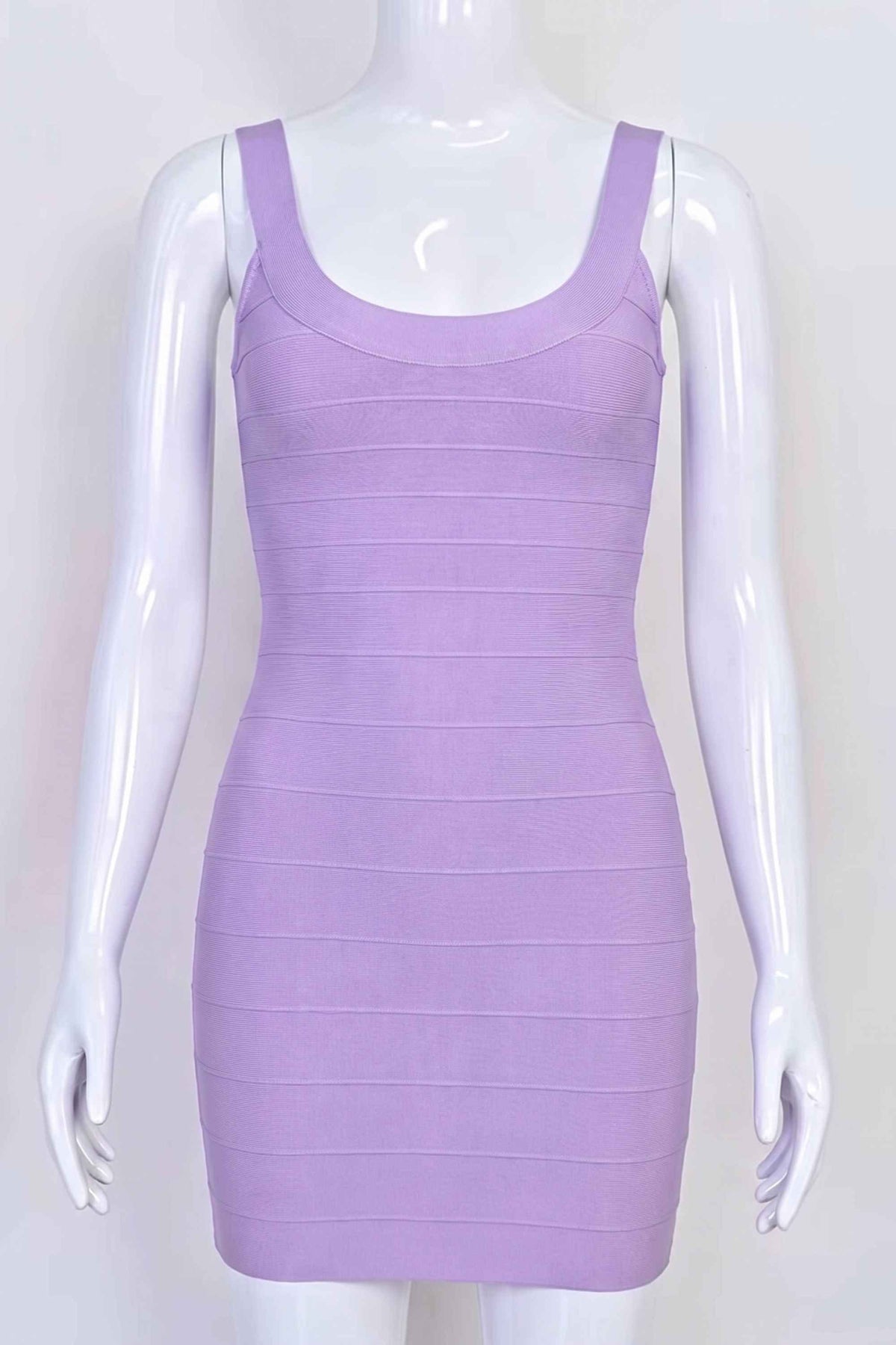 Woman wearing a figure flattering Cindy Bandage Mini Dress - Violet BODYCON COLLECTION Pty Ltd