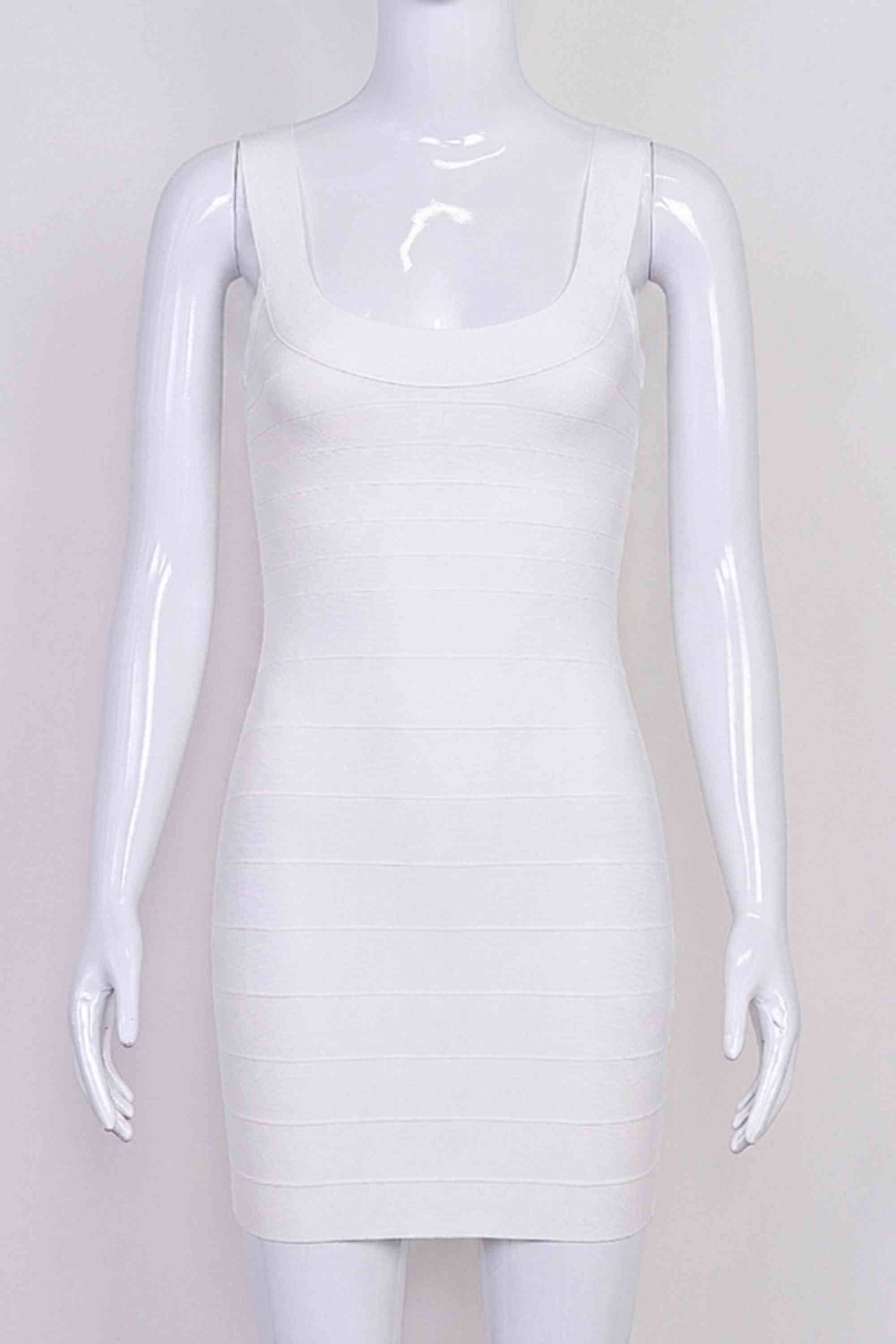 Woman wearing a figure flattering Cindy Bandage Mini Dress - White Pearl BODYCON COLLECTION Pty Ltd
