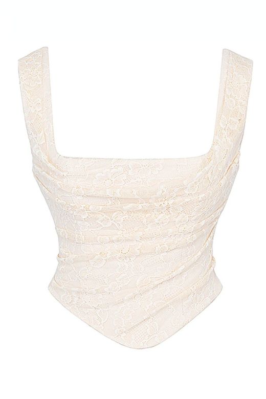 Woman wearing a figure flattering Darling Corset Crop Top - Ivory BODYCON COLLECTION
