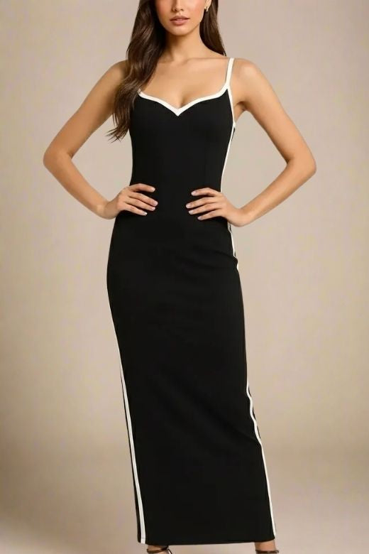 Woman wearing a figure flattering Dianne Bandage Maxi Dress - Classic Black BODYCON COLLECTION