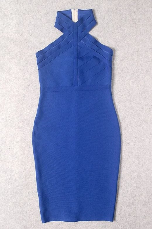 Woman wearing a figure flattering Eden Bandage Dress - Royal Blue BODYCON COLLECTION
