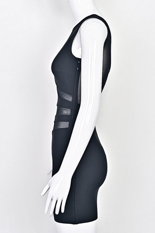 Woman wearing a figure flattering Ellie Bodycon Mini Dress - Classic Black BODYCON COLLECTION Pty Ltd