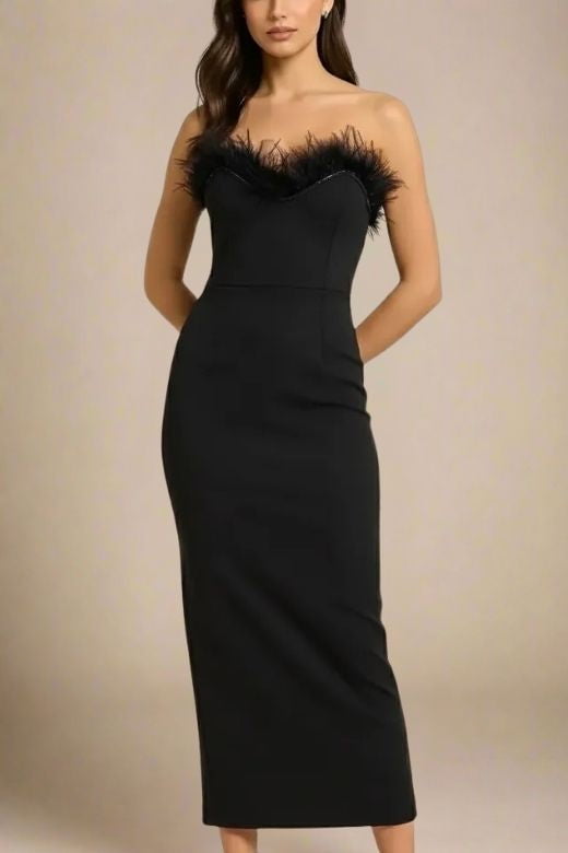 Woman wearing a figure flattering Erin Bandage Maxi Dress - Classic Black BODYCON COLLECTION