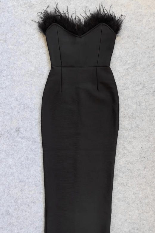 Woman wearing a figure flattering Erin Bodycon Maxi Dress - Classic Black BODYCON COLLECTION