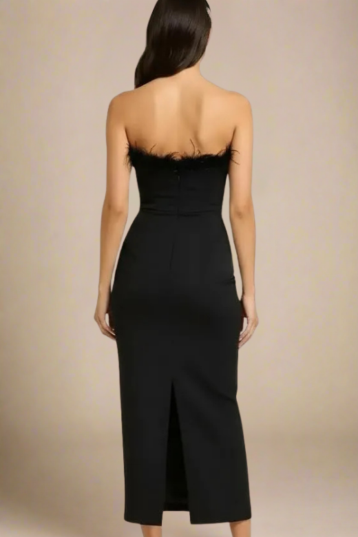 Woman wearing a figure flattering Erin Bodycon Maxi Dress - Classic Black BODYCON COLLECTION
