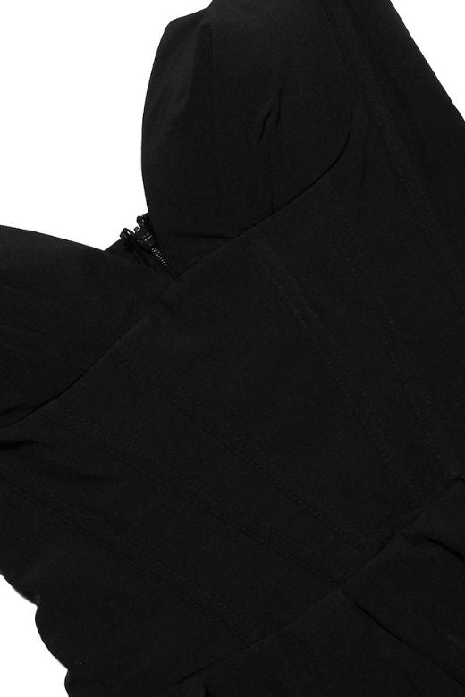 Woman wearing a figure flattering Gabbi Bodycon Midi Dress - Classic Black BODYCON COLLECTION