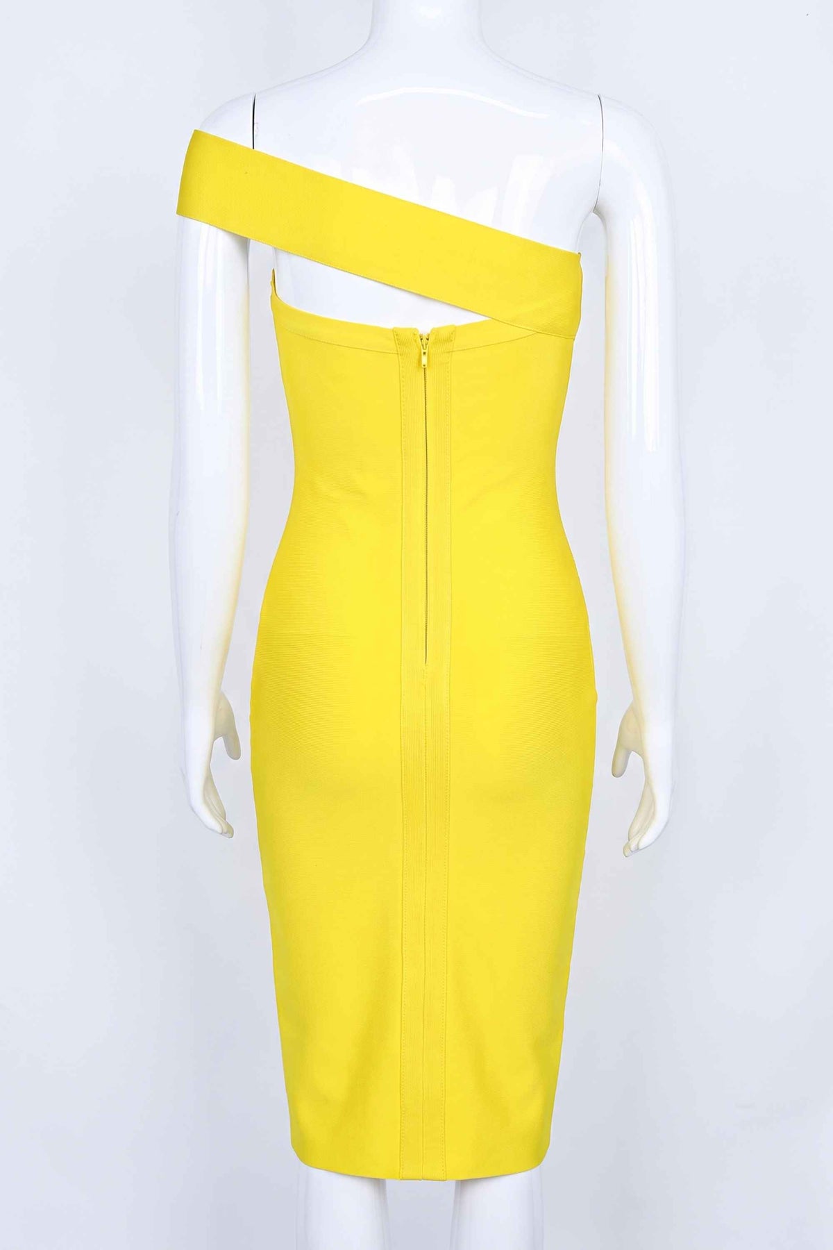 Woman wearing a figure flattering Gianna Bandage Dress - Sun Yellow BODYCON COLLECTION