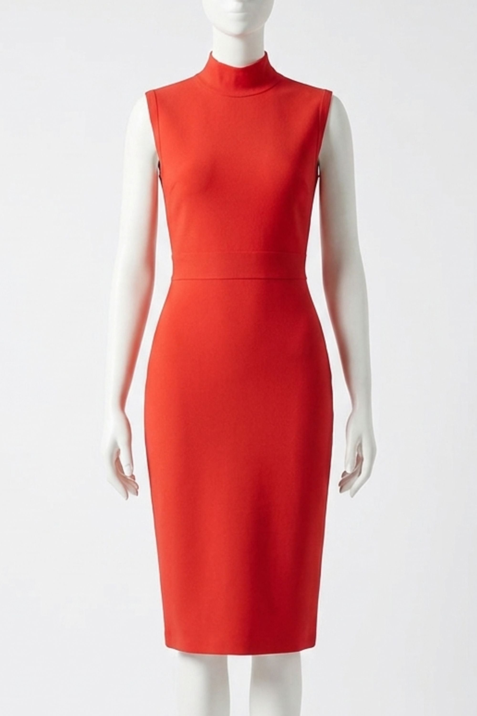 Woman wearing a figure flattering Grace Bandage Midi Dress - Lipstick Red Bodycon Collection