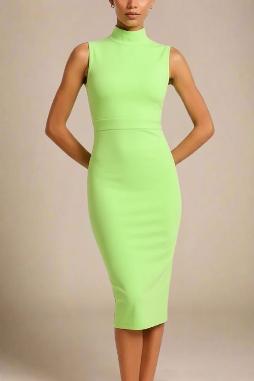 Neon Green Halterneck Grace Bandage Midi Dress Womens Bodycon Dress