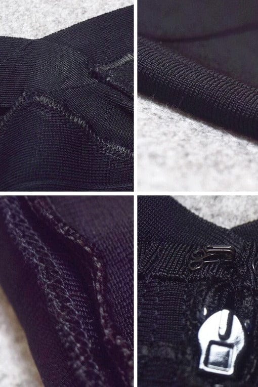 Woman wearing a figure flattering Heidi Bandage Midi Dress - Classic Black Bodycon Collection