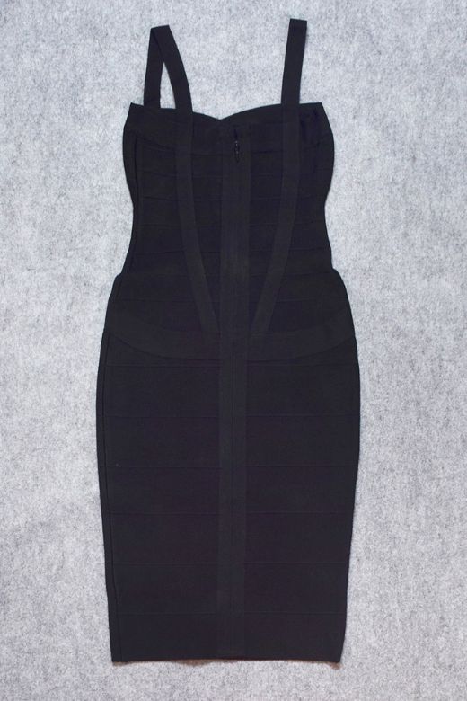 Woman wearing a figure flattering Heidi Bandage Midi Dress - Classic Black Bodycon Collection