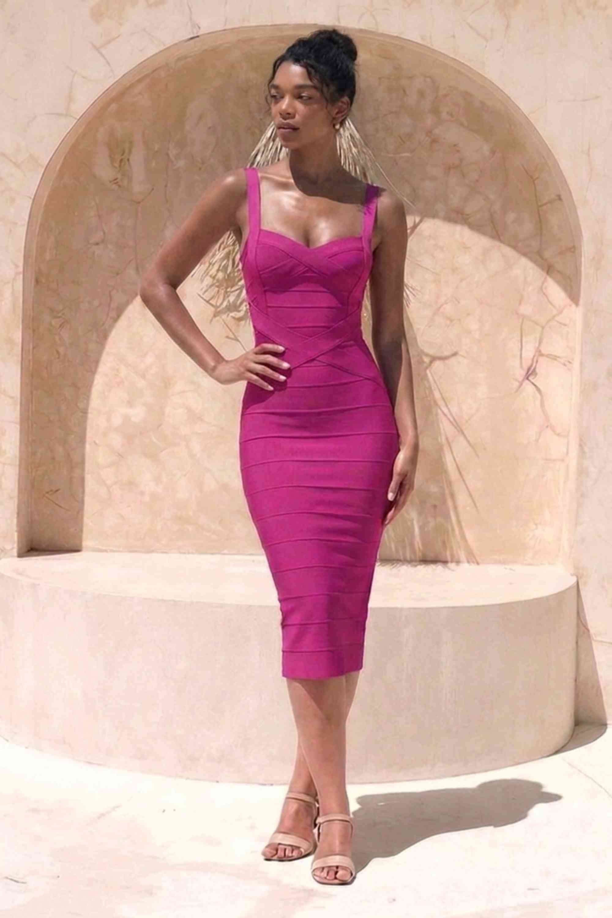 Heidi Magenta Pink Midi Dress