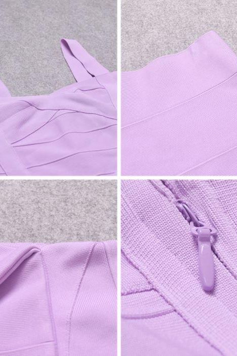 Woman wearing a figure flattering  Heidi Bandage Midi Dress - Violet Bodycon Collection