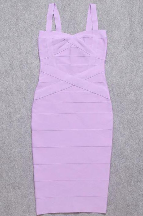 Woman wearing a figure flattering Heidi Bandage Midi Dress - Violet Bodycon Collection