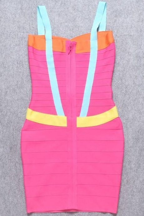 Woman wearing a figure flattering  Heidi Bandage Mini Dress - Hot Pink Bodycon Collection