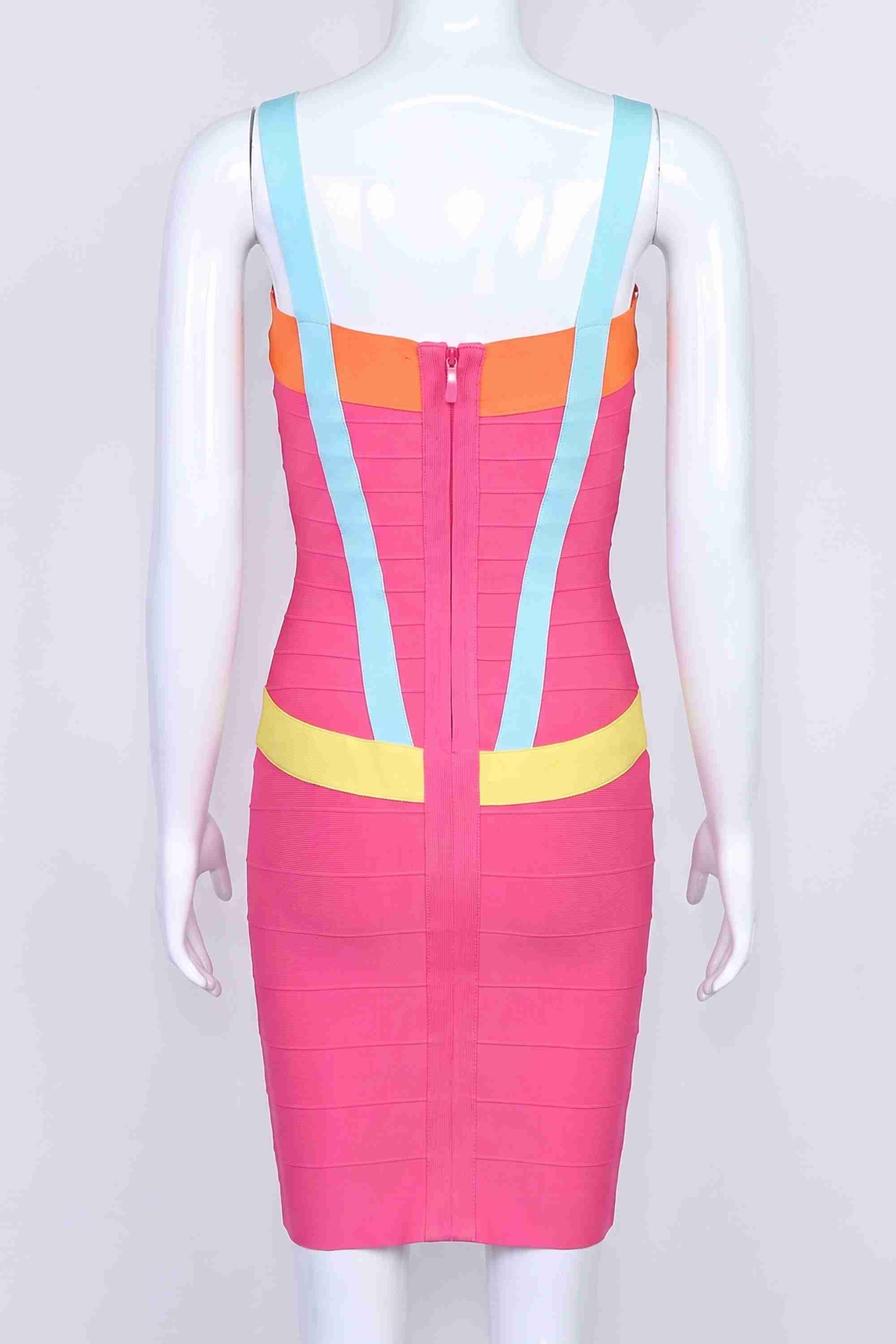 Woman wearing a figure flattering Heidi Bandage Mini Dress - Hot Pink Bodycon Collection