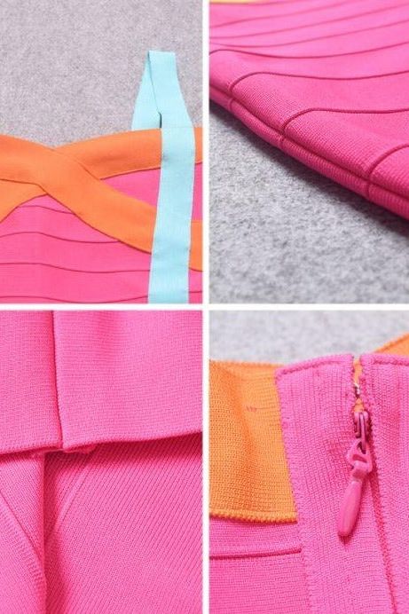 Woman wearing a figure flattering  Heidi Bandage Mini Dress - Hot Pink Bodycon Collection