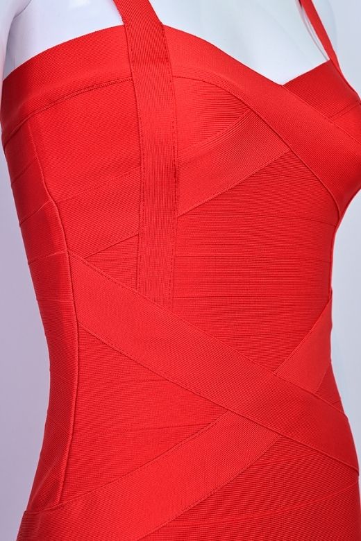 Woman wearing a figure flattering Heidi Bandage Mini Dress - Lipstick Red Bodycon Collection