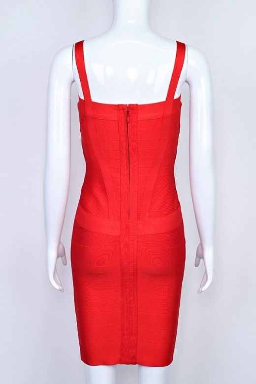 Woman wearing a figure flattering Heidi Bandage Mini Dress - Lipstick Red Bodycon Collection