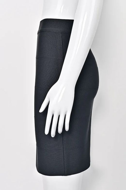 Woman wearing a figure flattering High Waist Bandage Mini Skirt - Classic Black BODYCON COLLECTION