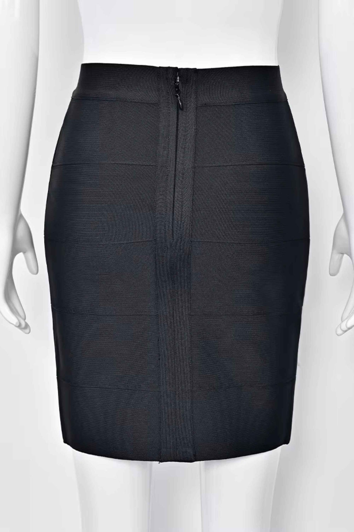 Woman wearing a figure flattering High Waist Bandage Mini Skirt - Classic Black BODYCON COLLECTION