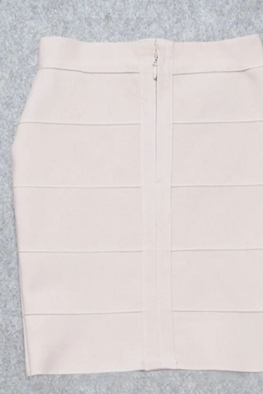 Woman wearing a figure flattering High Waist Bandage Mini Skirt - Cream BODYCON COLLECTION