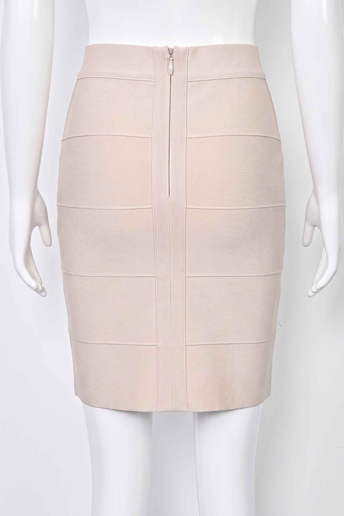 Woman wearing a figure flattering High Waist Bandage Mini Skirt - Cream BODYCON COLLECTION