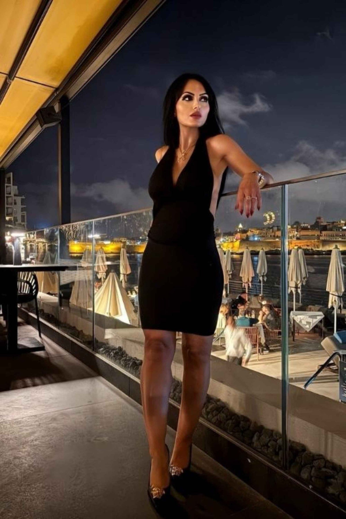 Woman wearing a figure flattering High Waist Bandage Mini Skirt - White Pearl BODYCON COLLECTION