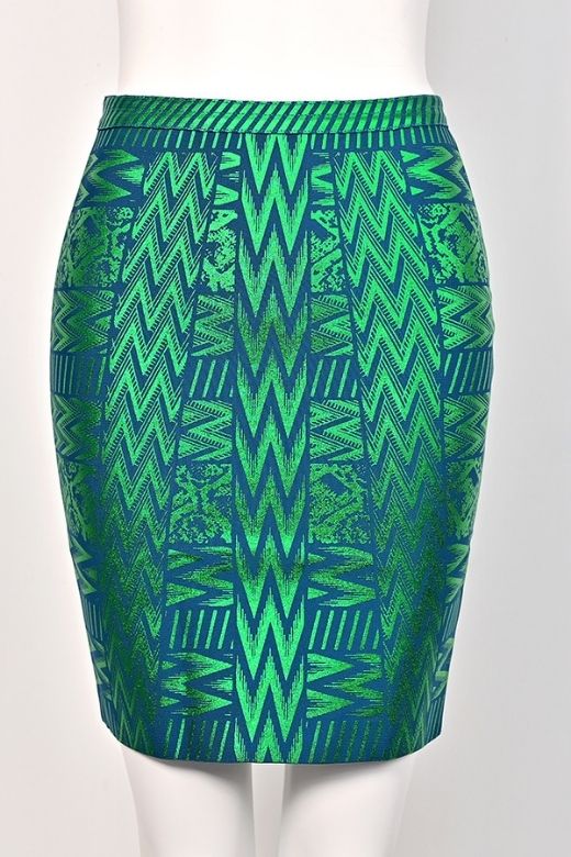 Woman wearing a figure flattering High Waist Metallic Mini Skirt - Emerald Green BODYCON COLLECTION